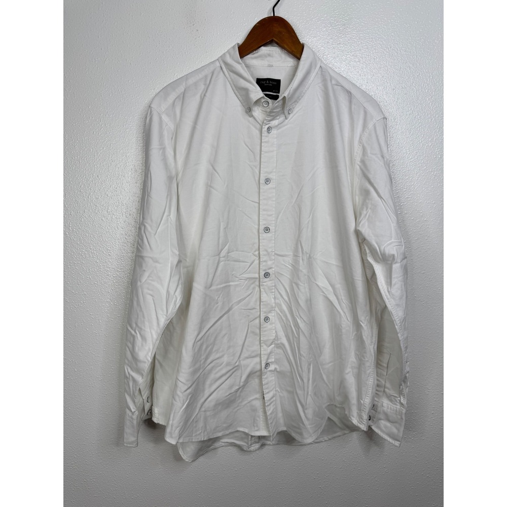 Rag & Bone New York Fit 2 White Cotton Button Down Shirt Mens XL Long Sleeve